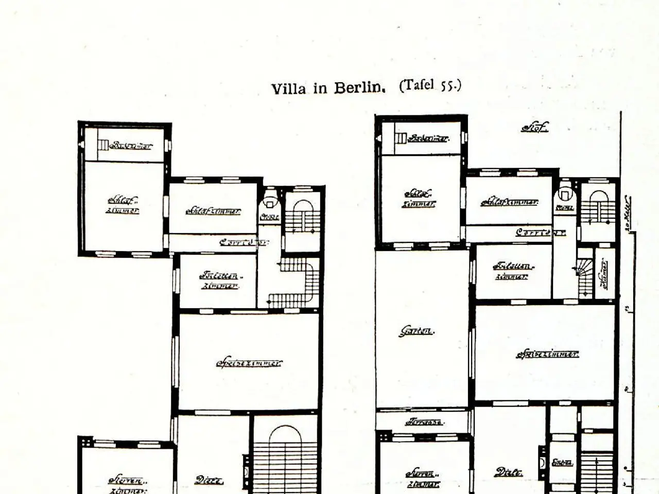 The image shows a drawing of a floor plan of a house in Berlin, with text detailing the layout of...