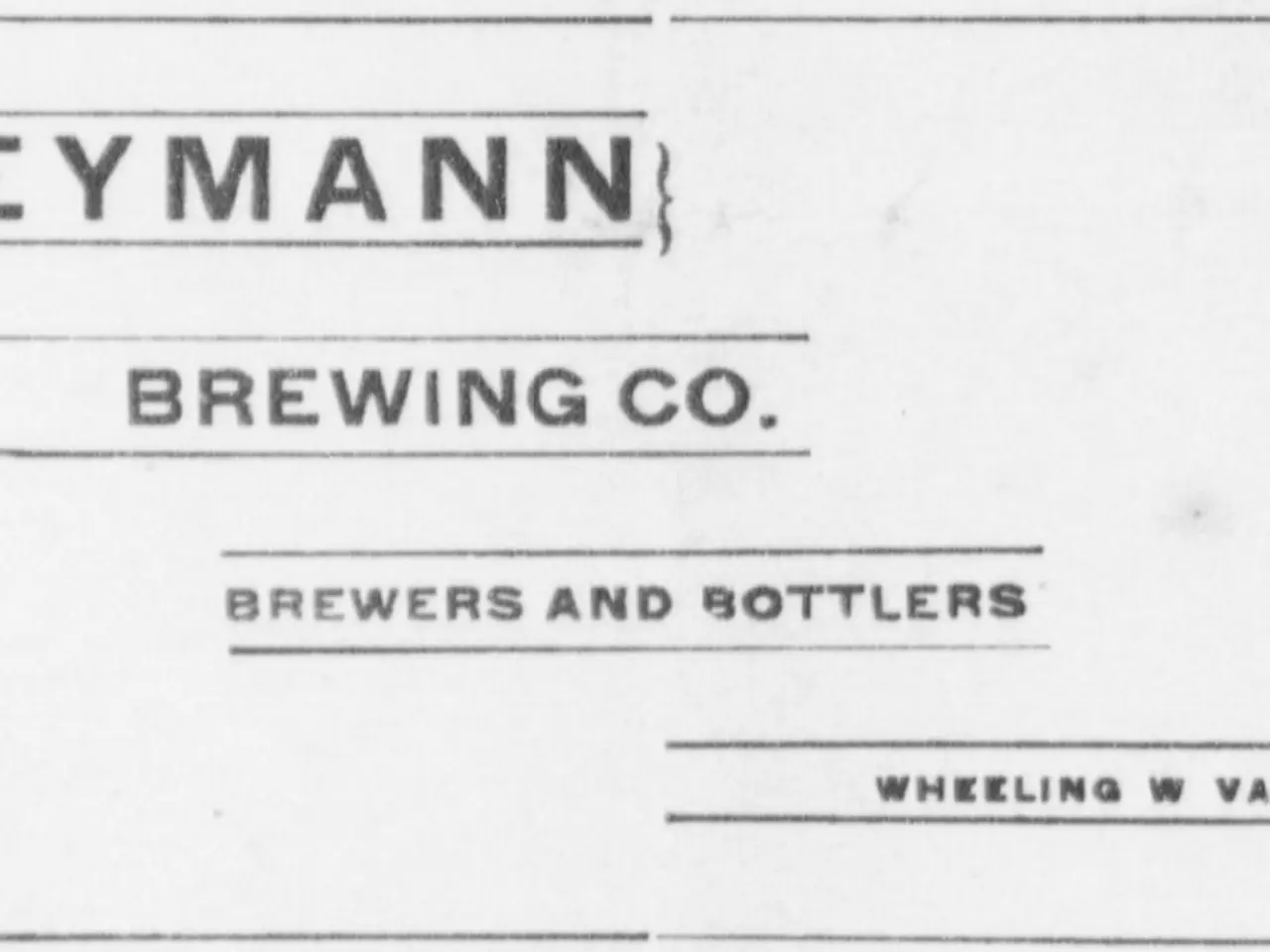 The image shows a black and white photo of a paper with the text "Reymann Brewing Co. Brewers and...