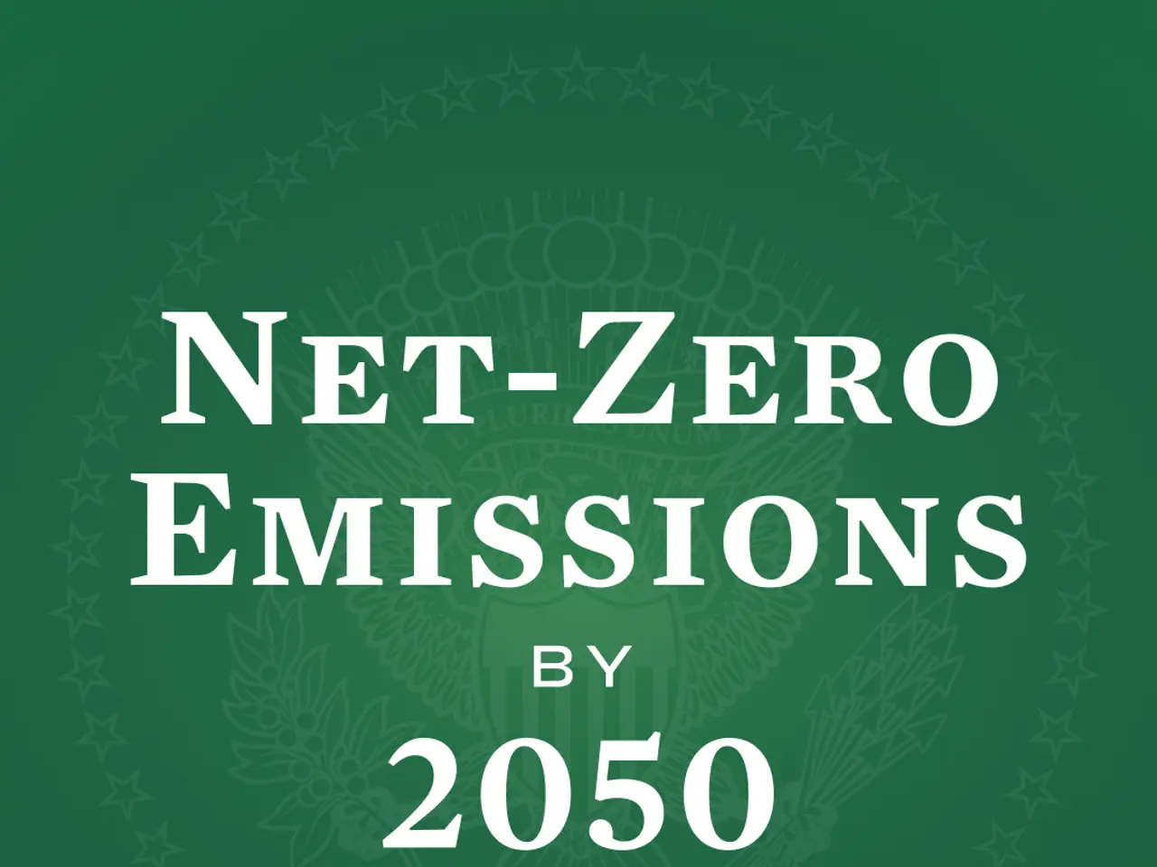 The image shows a green background with the text "net-zero emissions by 2050" written in white. The...