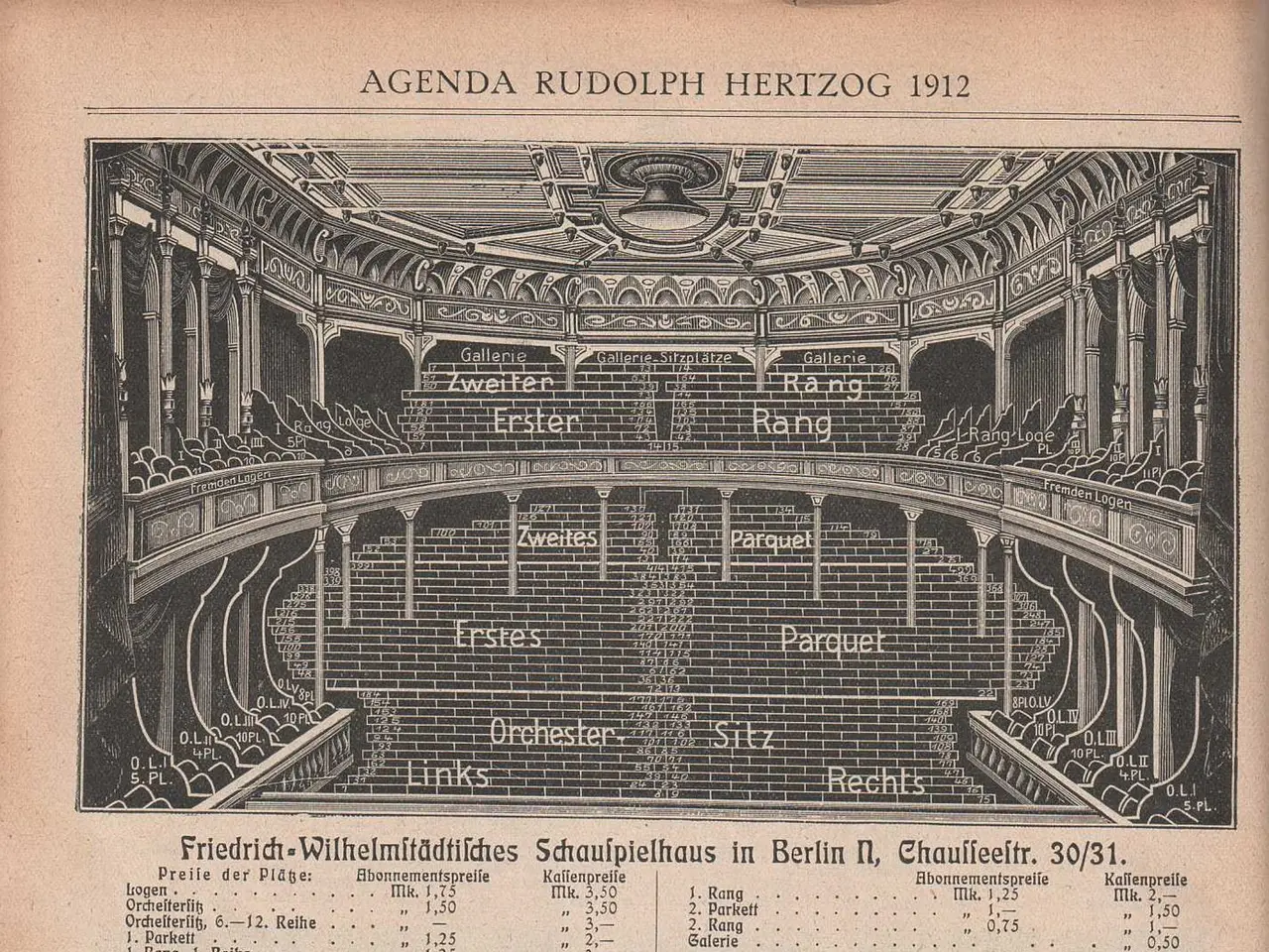 The image shows an old book with a drawing of a building on it. The building appears to be a...