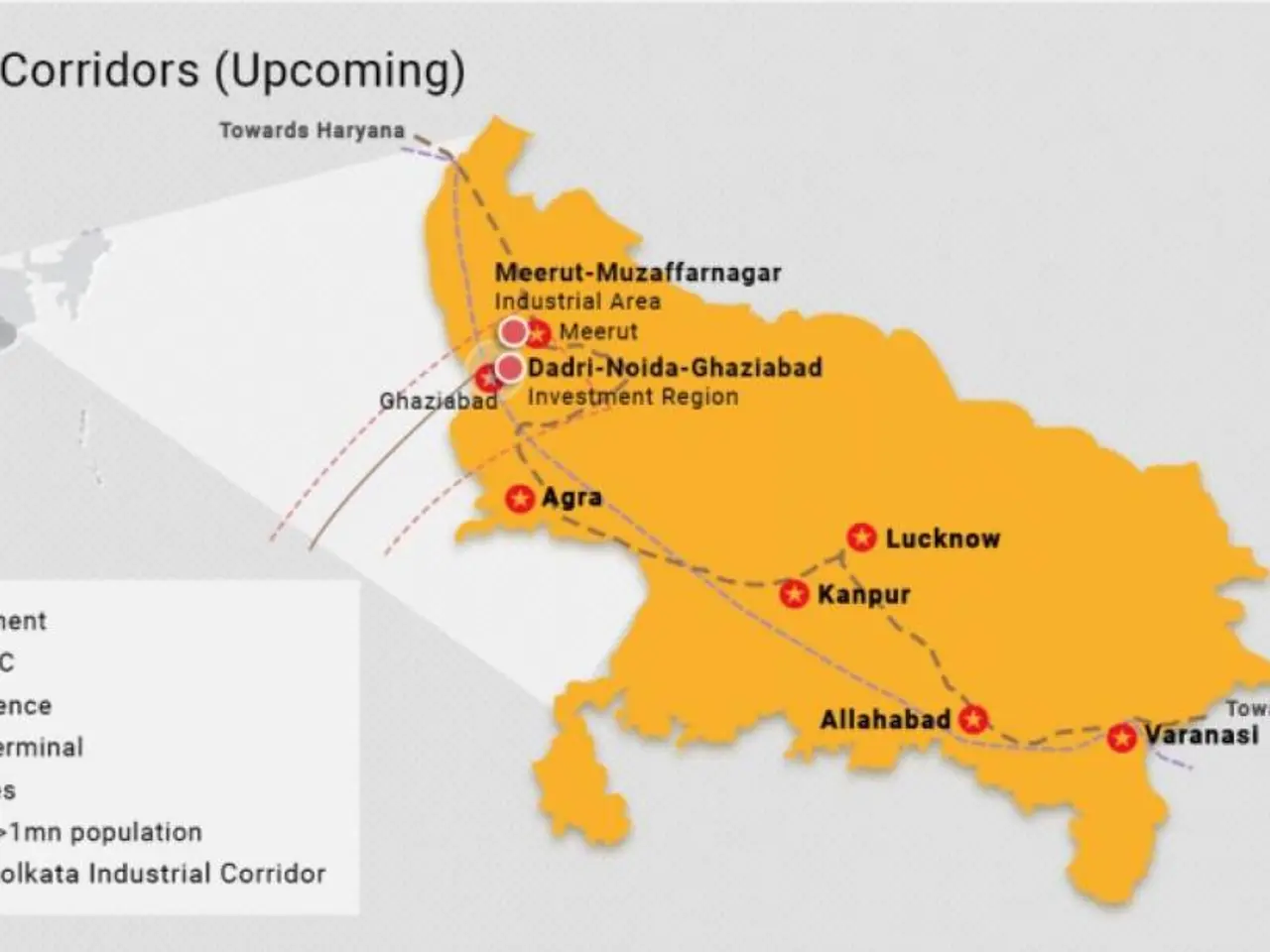 The image shows a map of India with text indicating the upcoming industrial corridors in the...