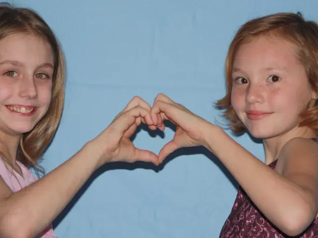 In front of the image there are two children having a smile on their faces and they are making a...