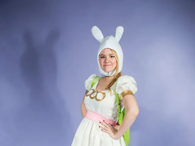 In this picture, there is a woman wearing a white frock and a white hat. At the bottom, there is...