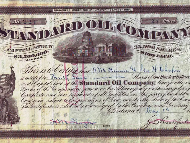 The image shows an old stock certificate issued by the Standard Oil Company. It features a picture...