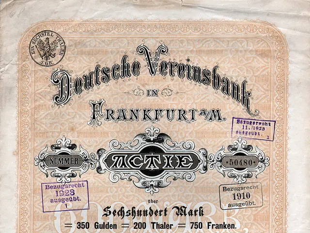 The image shows an old German stock certificate issued by the Deutsche Vereinsbank in Frankfurt,...
