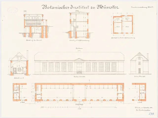 The image shows a drawing of a building with a lot of windows, which is the Botanische Institut zu...