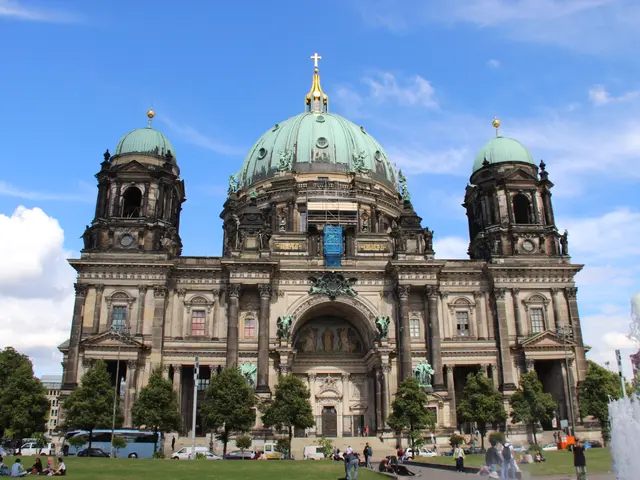 The image shows the Berliner Dom in Berlin, Germany. It is a large building with windows, pillars,...