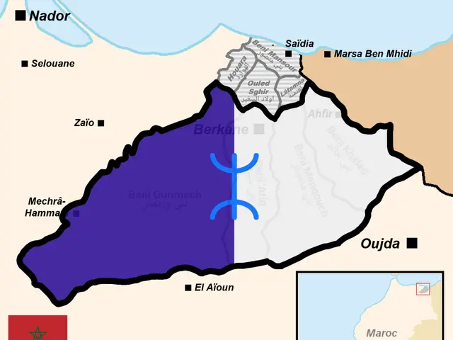 The image shows a poster with a map of Morocco, highlighting the provinces of the country. The map...