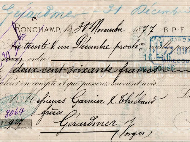 The image shows an old French banknote with a stamp on it. The text on the paper reads "Societe...