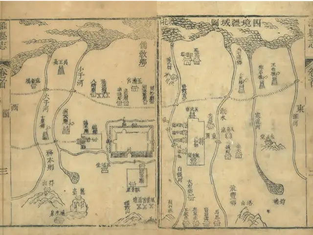 The image shows an old map of the city of Shanghai with Chinese writing on it. The map is detailed...