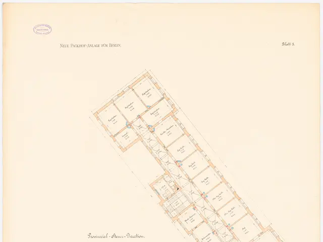The image shows a drawing of a floor plan of a building with a lot of rooms, which is the site plan...