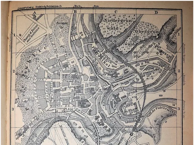 The image shows an old book with a map of the city of Luxembourg on it. The map is detailed and...