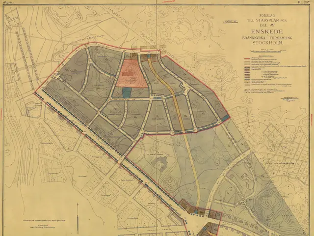 The image shows an old map of the city of Stockholm, Sweden, with text on the paper detailing the...