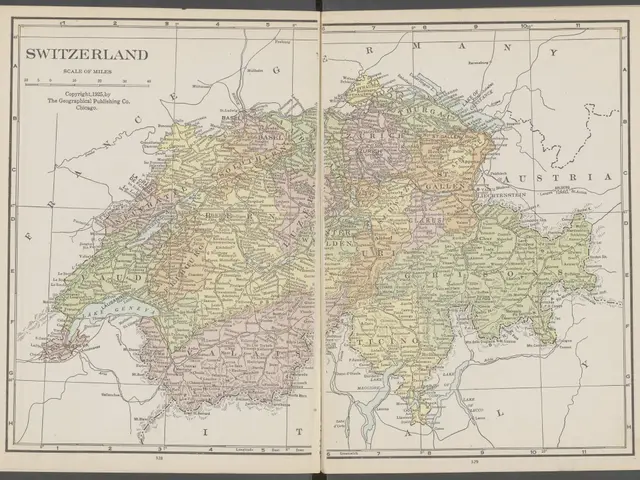The image shows an open book with a map of Switzerland on it. The map is detailed and shows the...