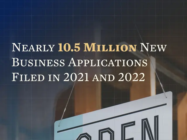 The image shows a poster with text that reads "Nearly 10.5 million new business applications filed...