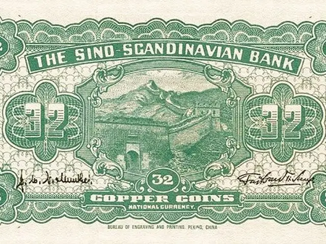 The image shows a paper with the text "The Sino-Scandinavian Bank" and numbers written on it, along...
