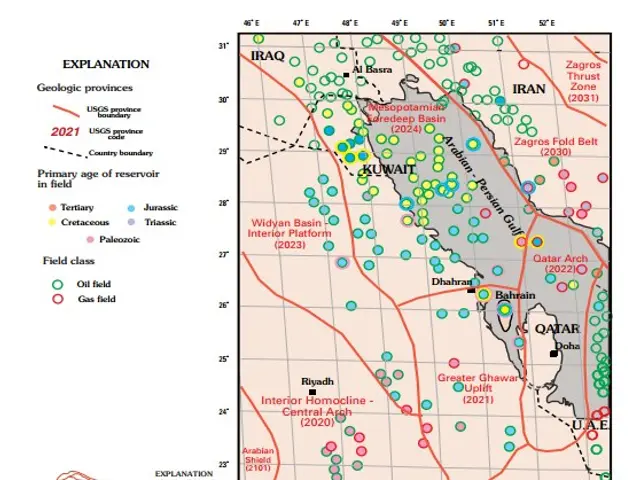 The image shows a poster with a map of the Gulf of Oman, highlighting the location of the oil and...