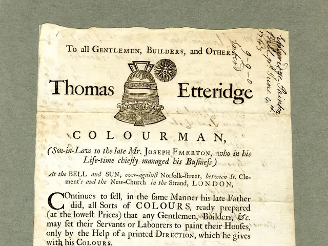 The image shows an old document with a picture of a bell on it. The text on the paper reads "Thomas...