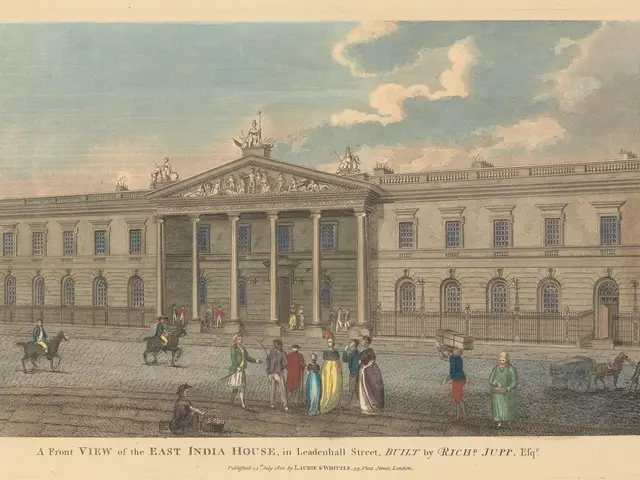 The image shows a front view of the East India House in Leadenhall Street, built by Richard Jupp....