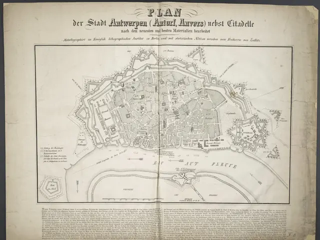 The image shows an old book with a map of the city of Berlin on it. The map is detailed and shows...