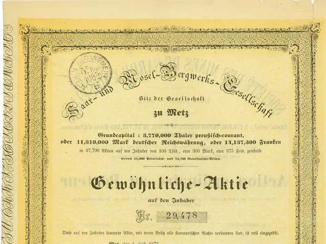 The image shows an old stock certificate with a gold border and text written on it. The certificate...