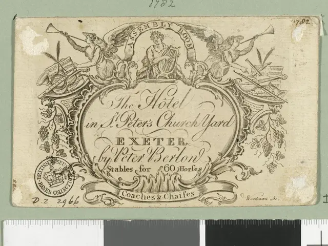 The image shows an old business card with a picture of a hotel in St Peter's Churchyard, Exeter,...