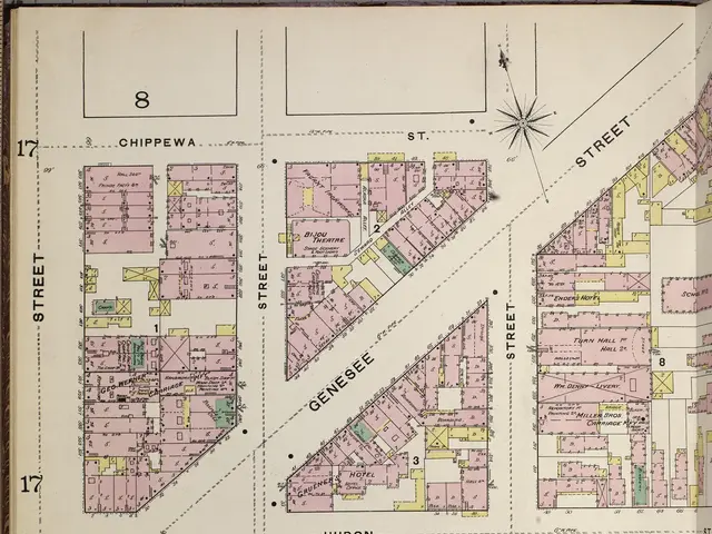The image shows an old book with a map of the city of New York on it. The map is detailed and shows...