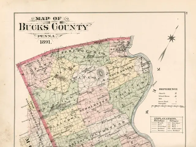 The image shows an old map of Bucks County, Pennsylvania from 1891. It is a detailed map with text...