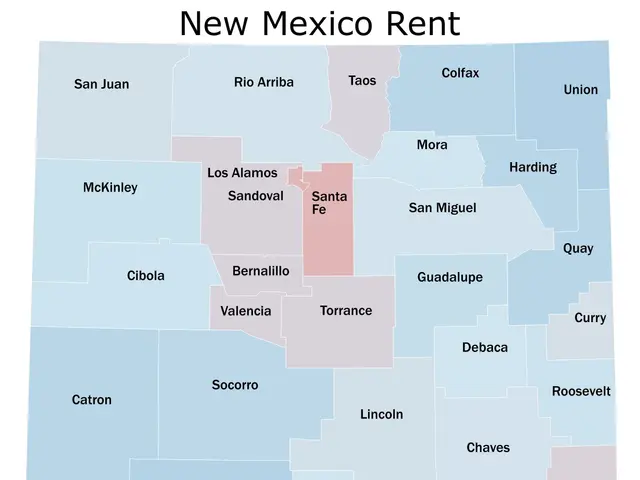 The image shows a map of New Mexico with different colors representing the different types of rent...