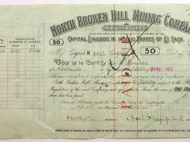 The image shows an old stock certificate from the North Broken Hill Mining Company, with text and...